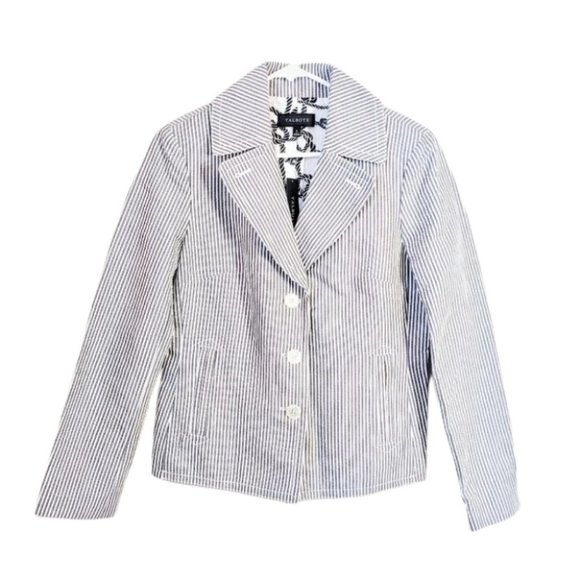 Talbots Pinstripe Single Breasted Blazer Jacket White Size 8 New With Tags - Picture 1 of 6